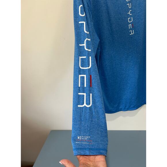 Spyder mens rash guard shirt size L blue long sleeve swim surf - Picture 5 of 10